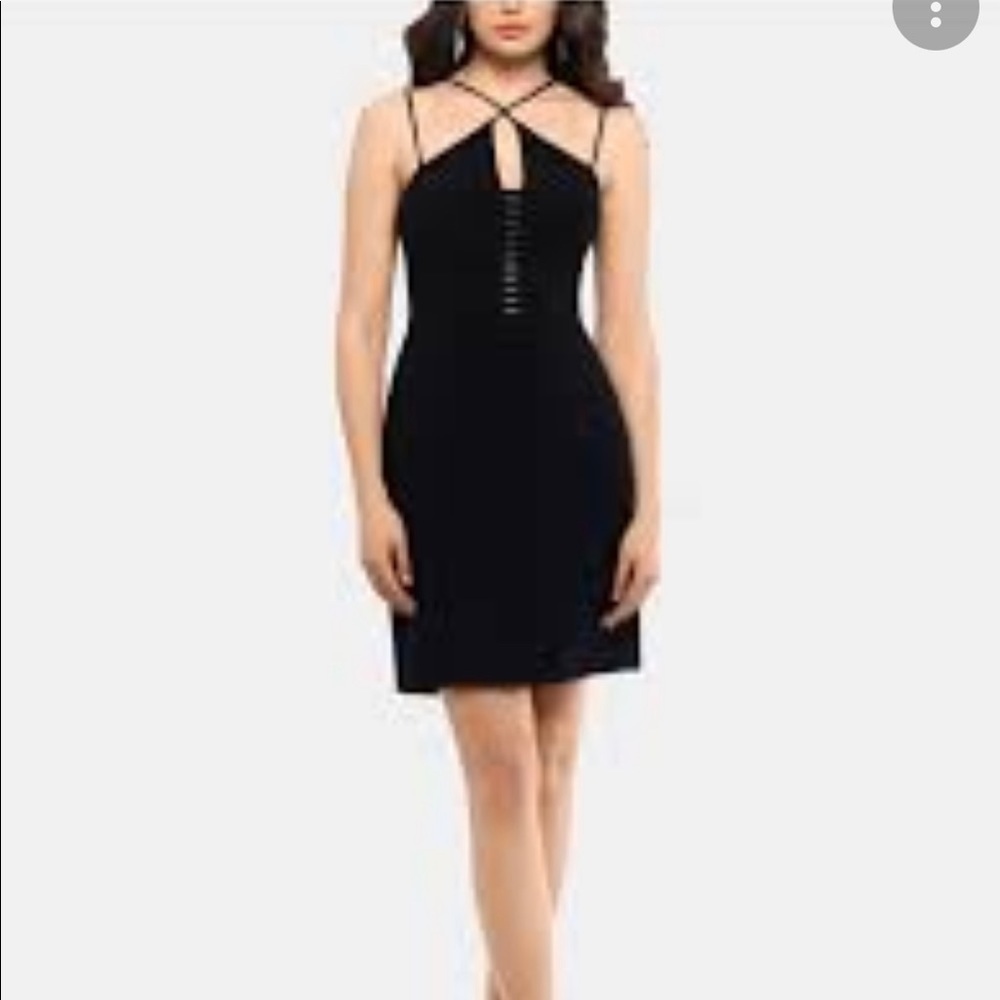 Xscape Black Body Con Dress Size 8 Office Career Little Black Dress keyhole neck